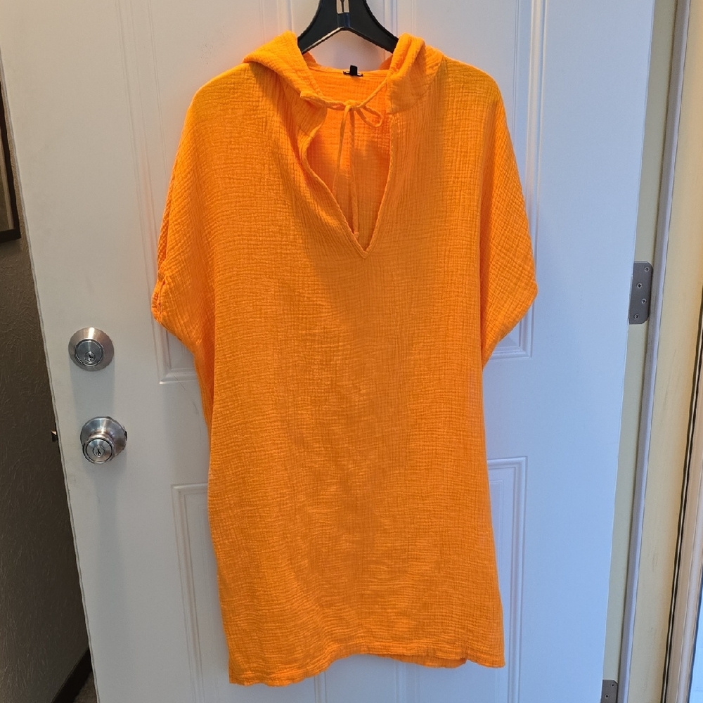 NWOT Monrow Orange Boxy Tie Front Swimsuit Cover-up.
